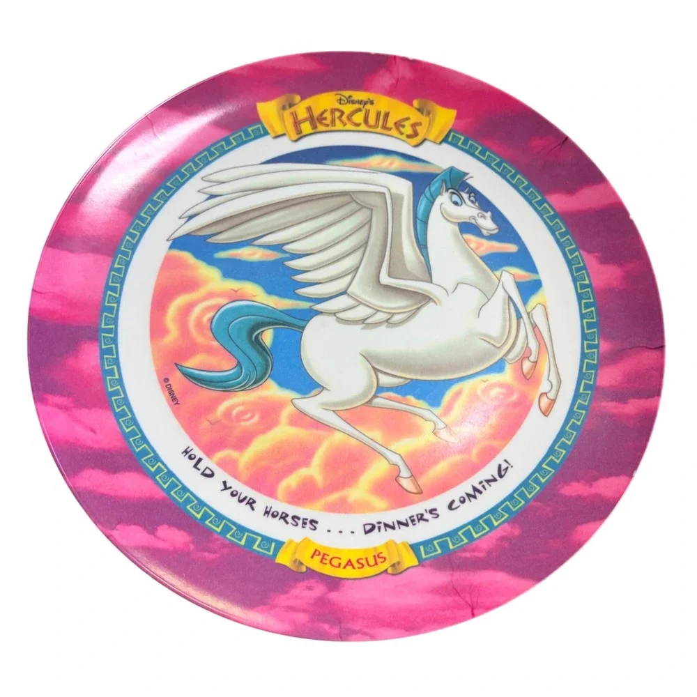 Vintage 1997 Disney Hercules Pegasus Plate McDonalds Promo Melamine Kids Pink